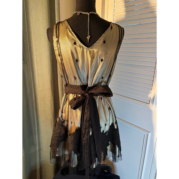 RYU NYE Holiday Gold & Black Tulle Embroidered Polka Dot Appliqué Flower Trim - Picture 3 of 10